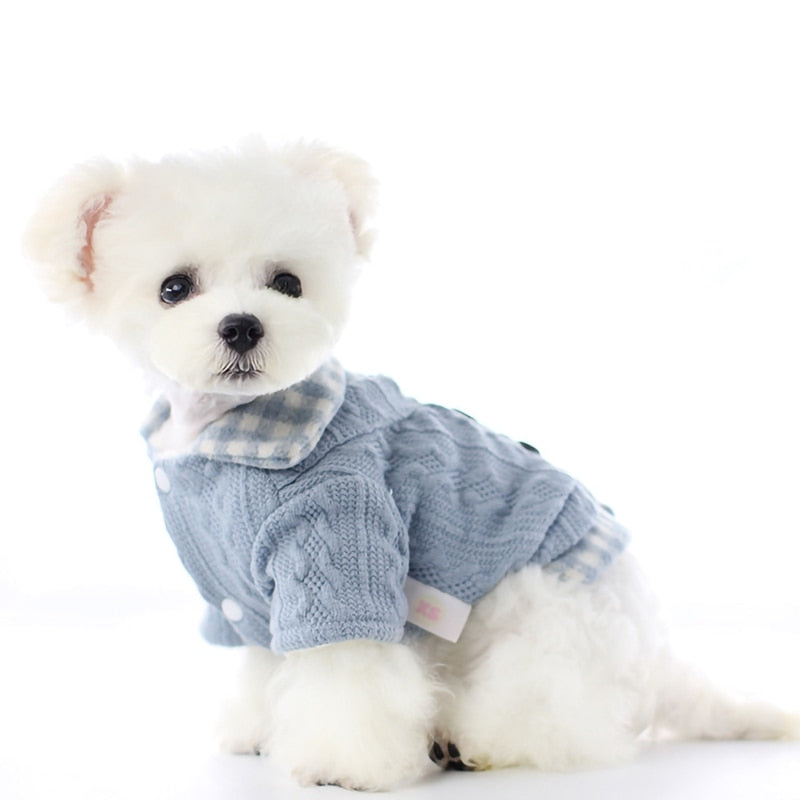 small dog knitted plaid sweater