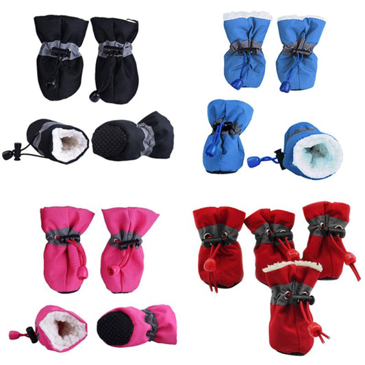 4pcs waterproof anti skid pet snow boots