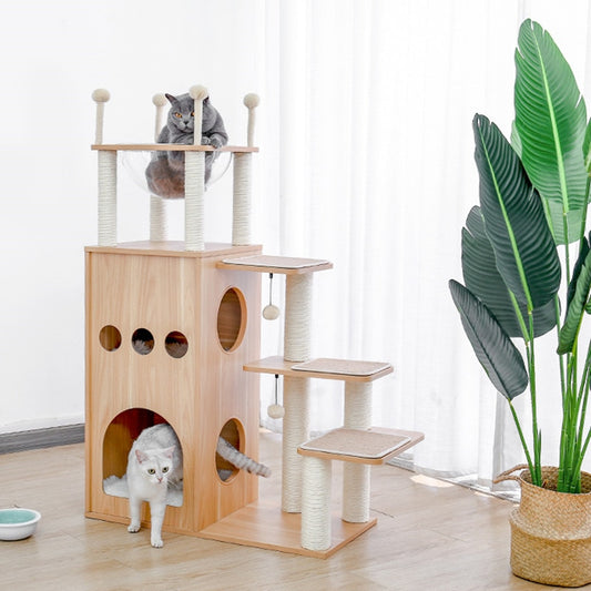 wooden modern cat play tower