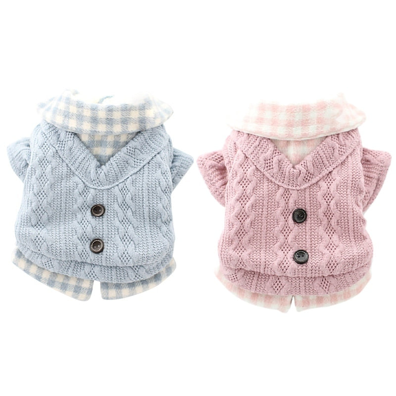 small dog knitted plaid sweater