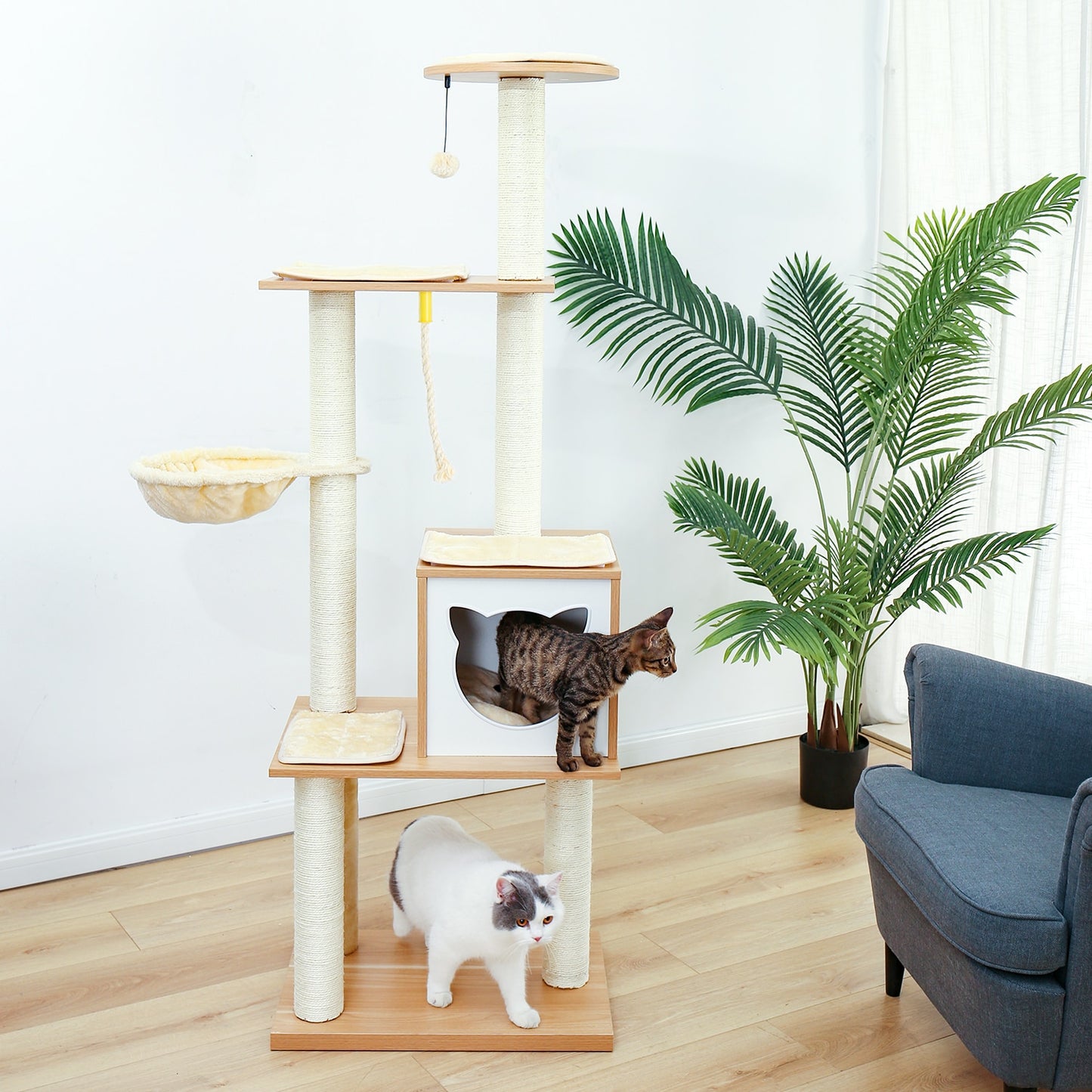 wooden modern cat play tower