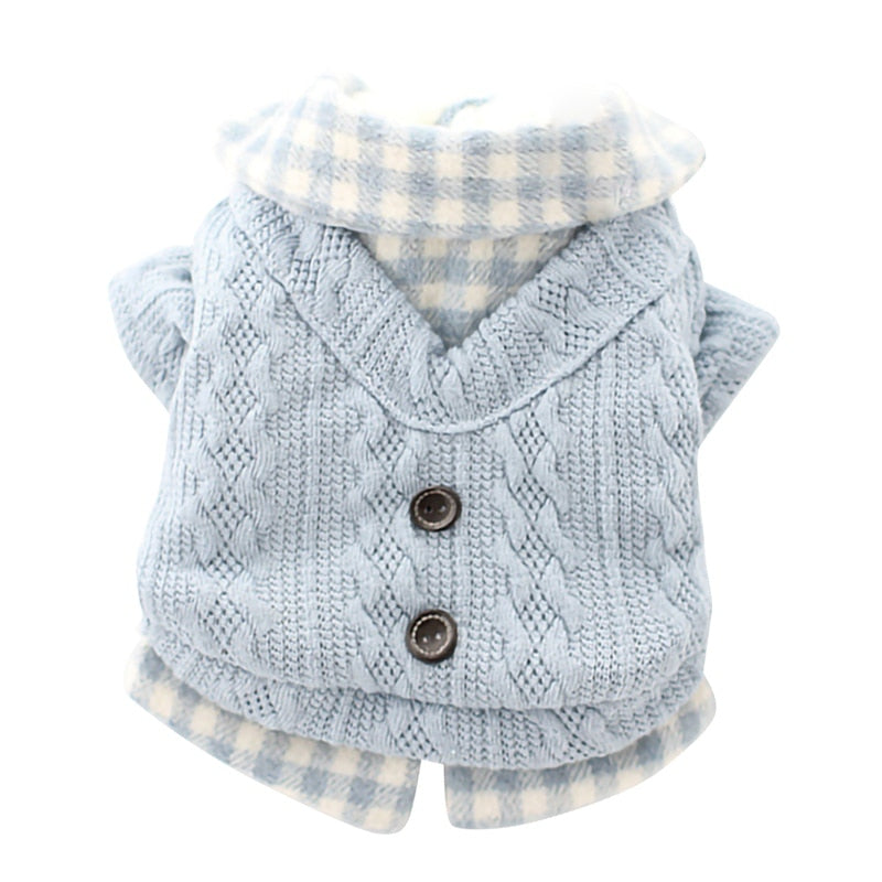 small dog knitted plaid sweater