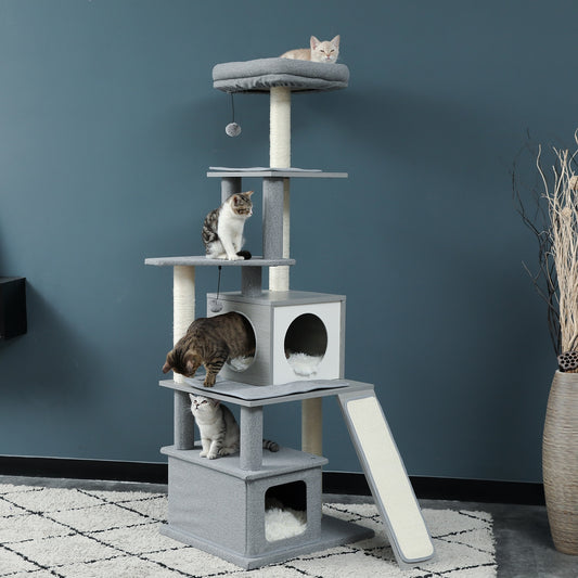 multi level modern cat tree and scratching post