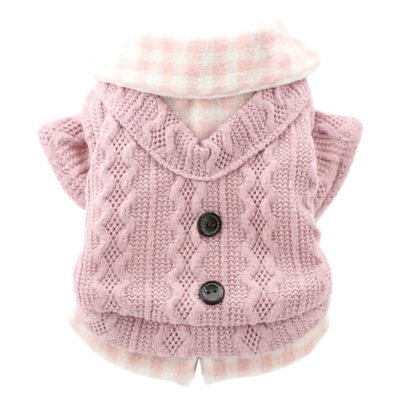 small dog knitted plaid sweater