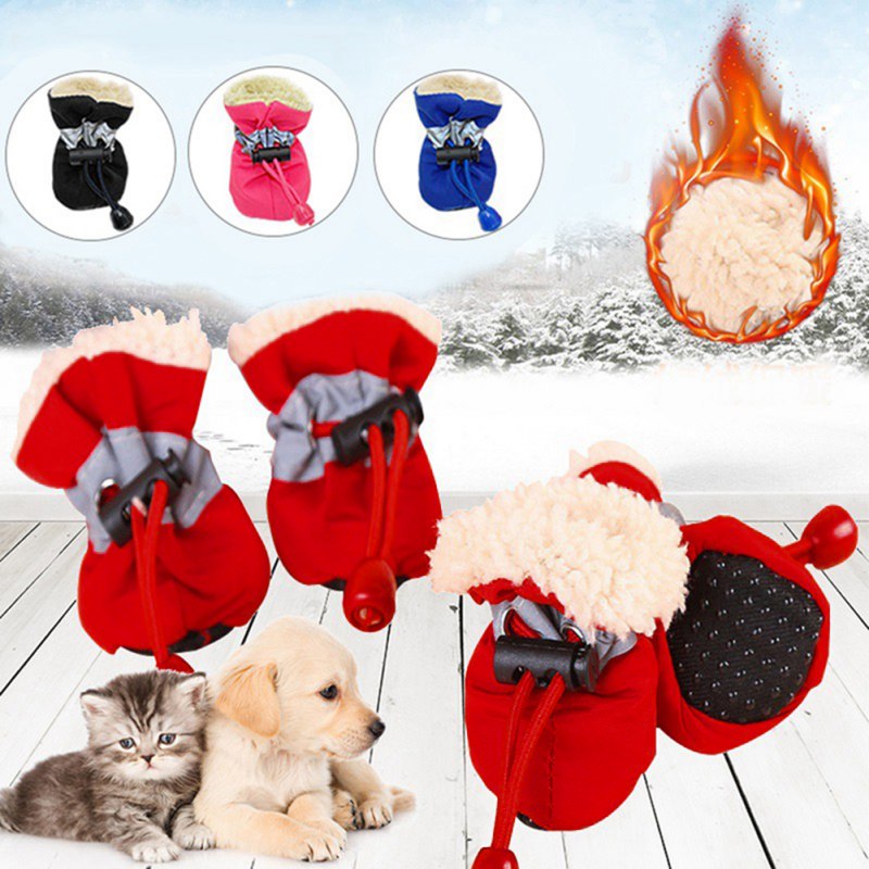 4pcs soft soled antiskid pet shoes