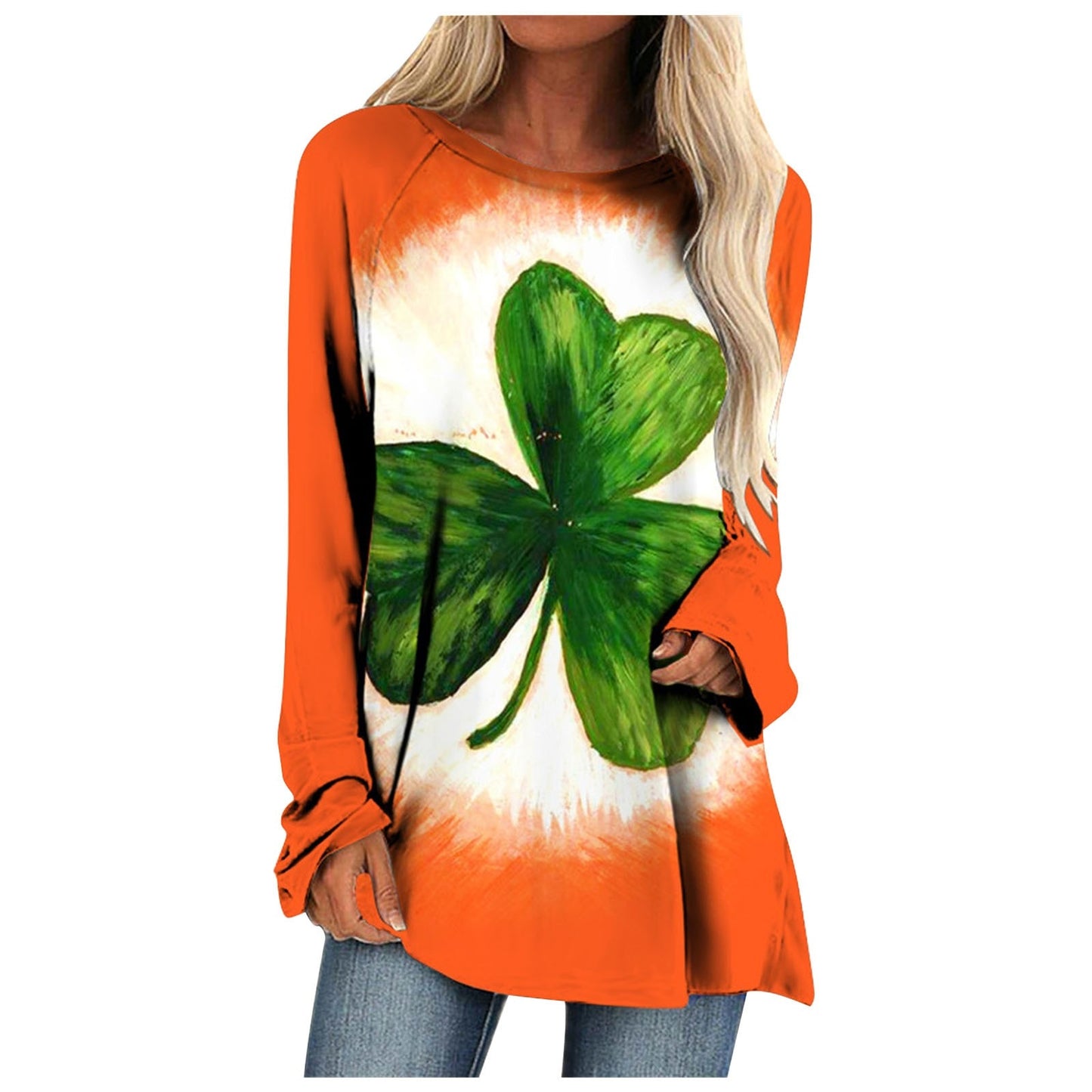 Womens Saint Patricks Day loose  Neck Long Sleeve T Shirt