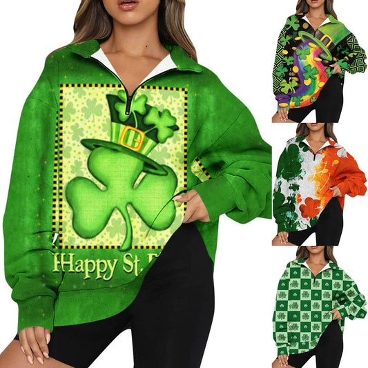 Womens Oversized Half Zip Pullover Long Sleeve St Patricks Day Print Solid Shirt Sweatpants And Sweatshirt Set for Women