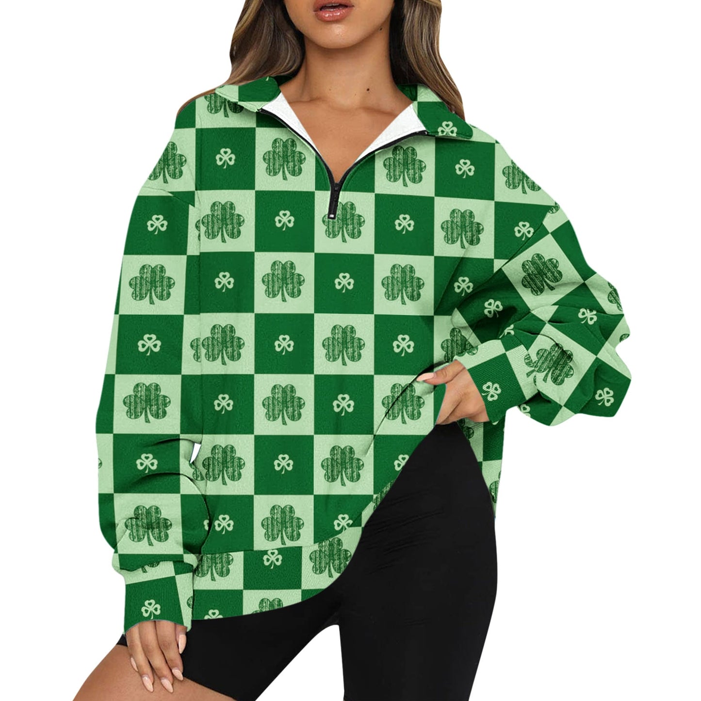 Womens Oversized Half Zip Pullover Long Sleeve St Patricks Day Print Solid Shirt Sweatpants And Sweatshirt Set for Women