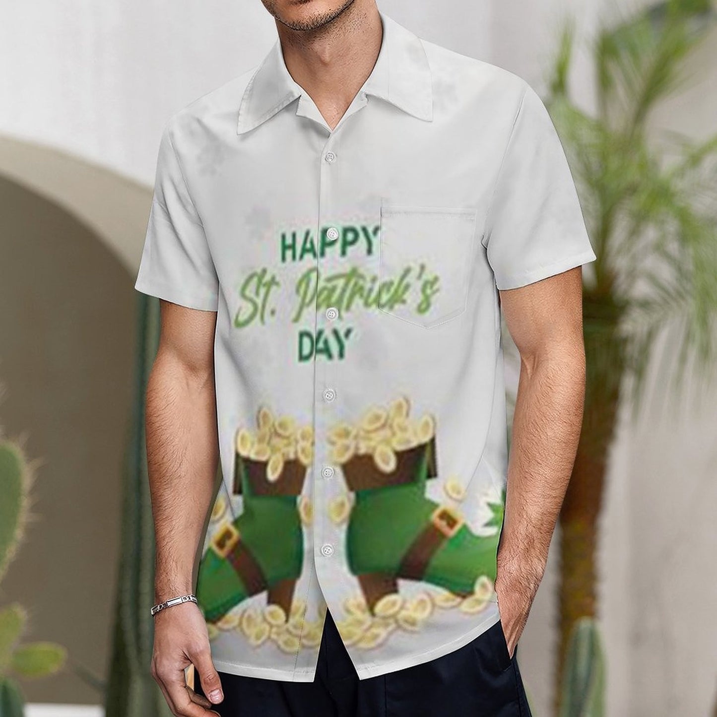 Mens St Patricks Day Single Breasted Short Sleeved Shirt