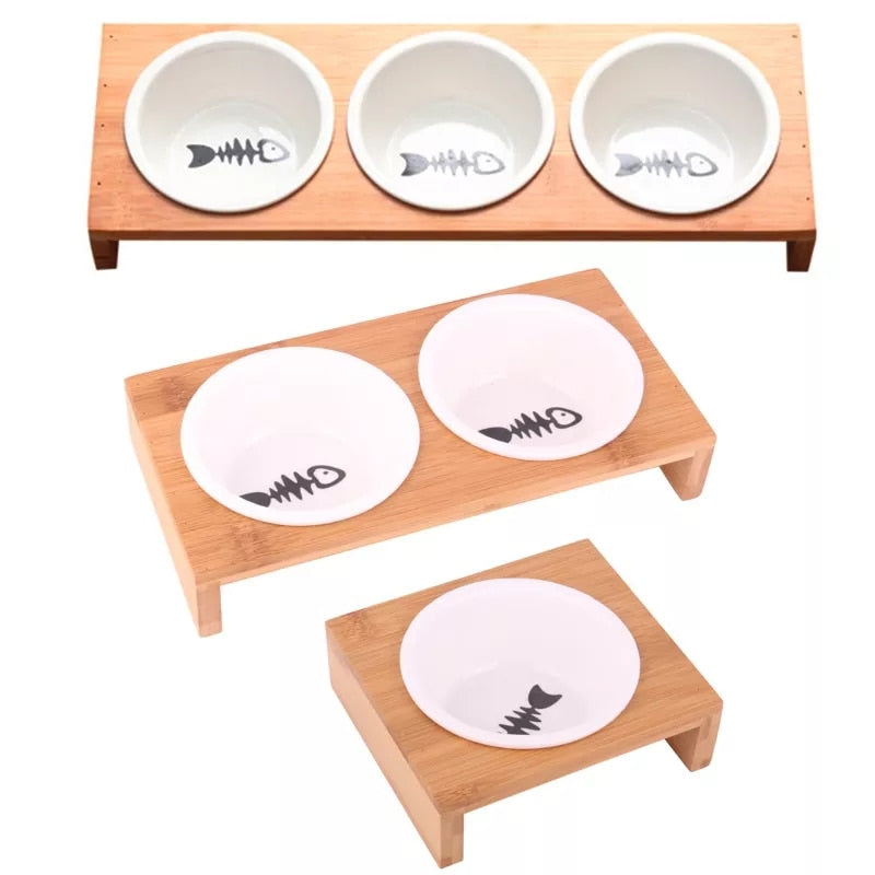 elevated ceramic bamboo food water bowls