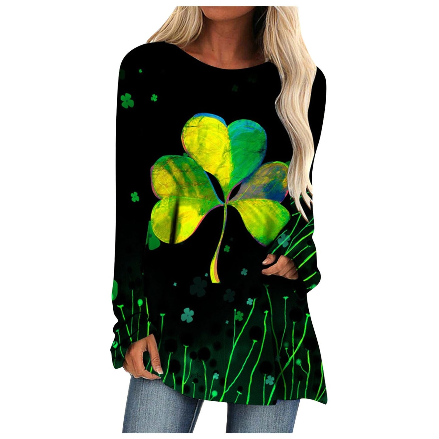 Womens Saint Patricks Day  Loose Round Neck Long Sleeve T Shirt