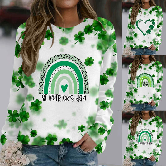 Womens St Patricks Day Prints Long Sleeve O Neck T Shirt