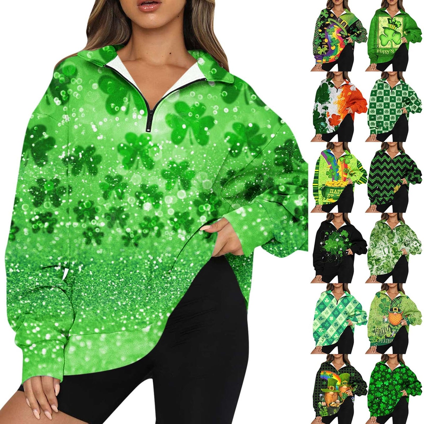 Womens Oversized Half Zip Pullover Long Sleeve St Patricks Day Print Solid Shirt Sweatpants And Sweatshirt Set for Women