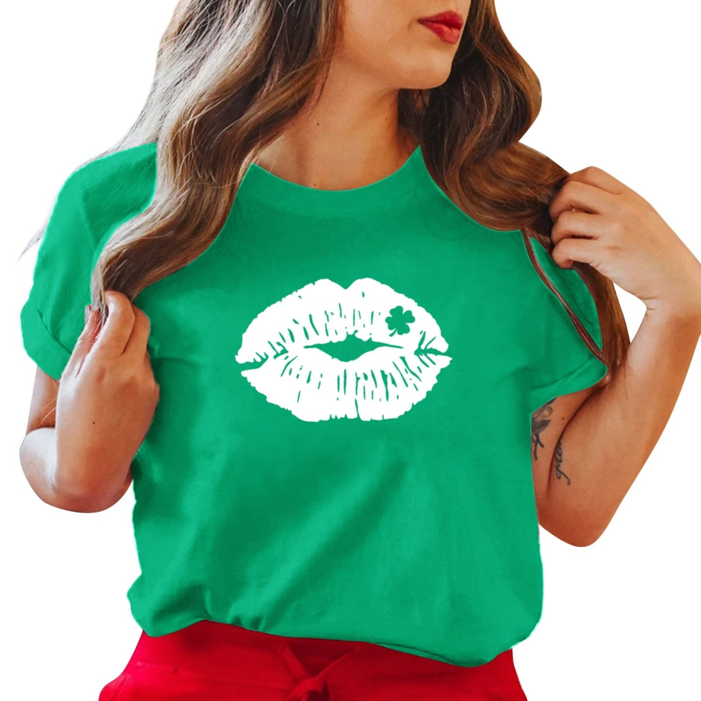 Womens St Patricks Day Printed Short Sleeve O Neck T Shirt