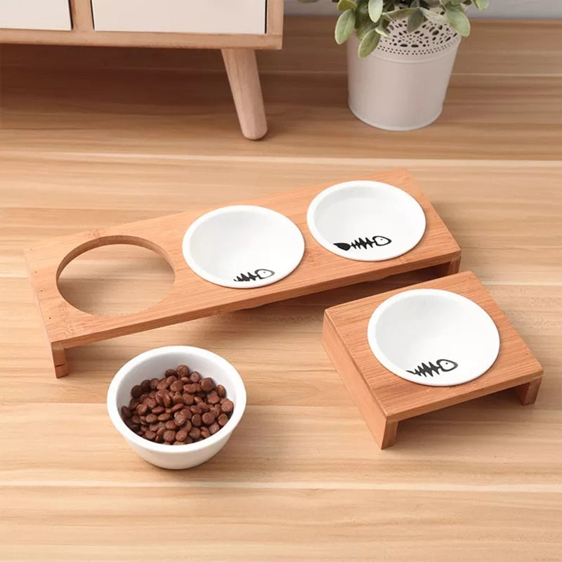 elevated ceramic bamboo food water bowls