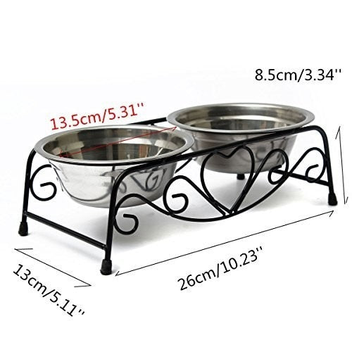 Iron frame raised pet feeder water bowl