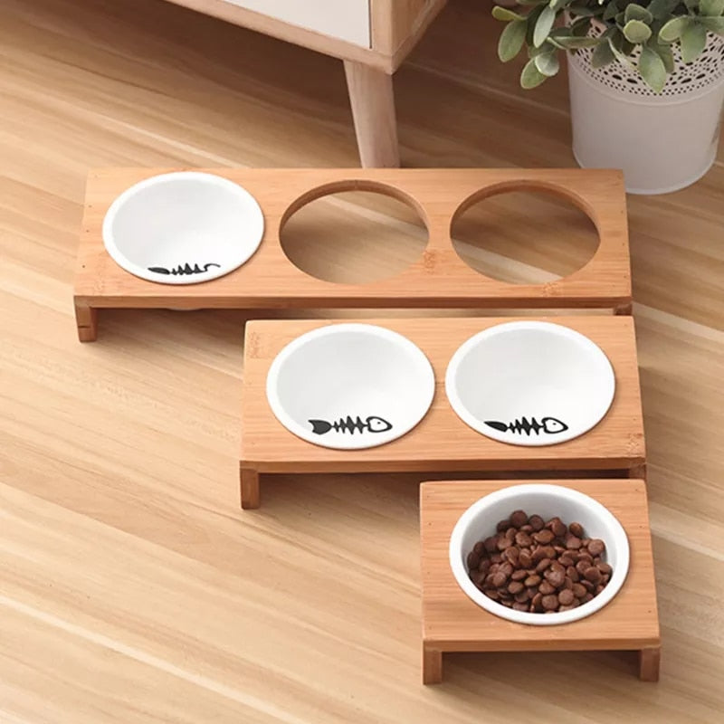 elevated ceramic bamboo food water bowls