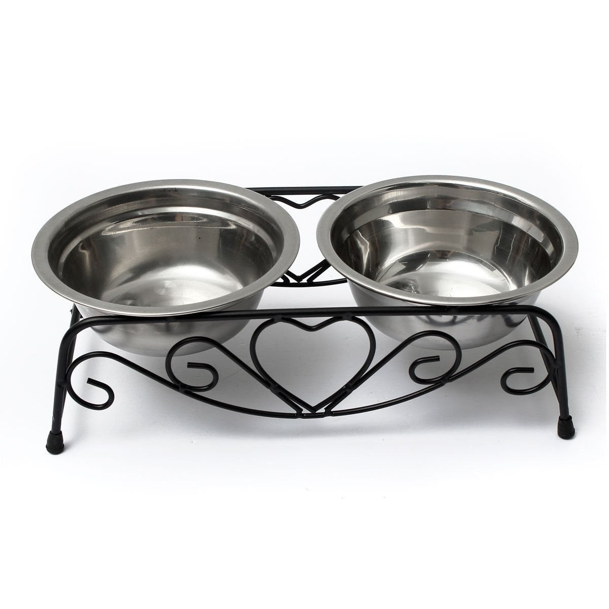 Iron frame raised pet feeder water bowl