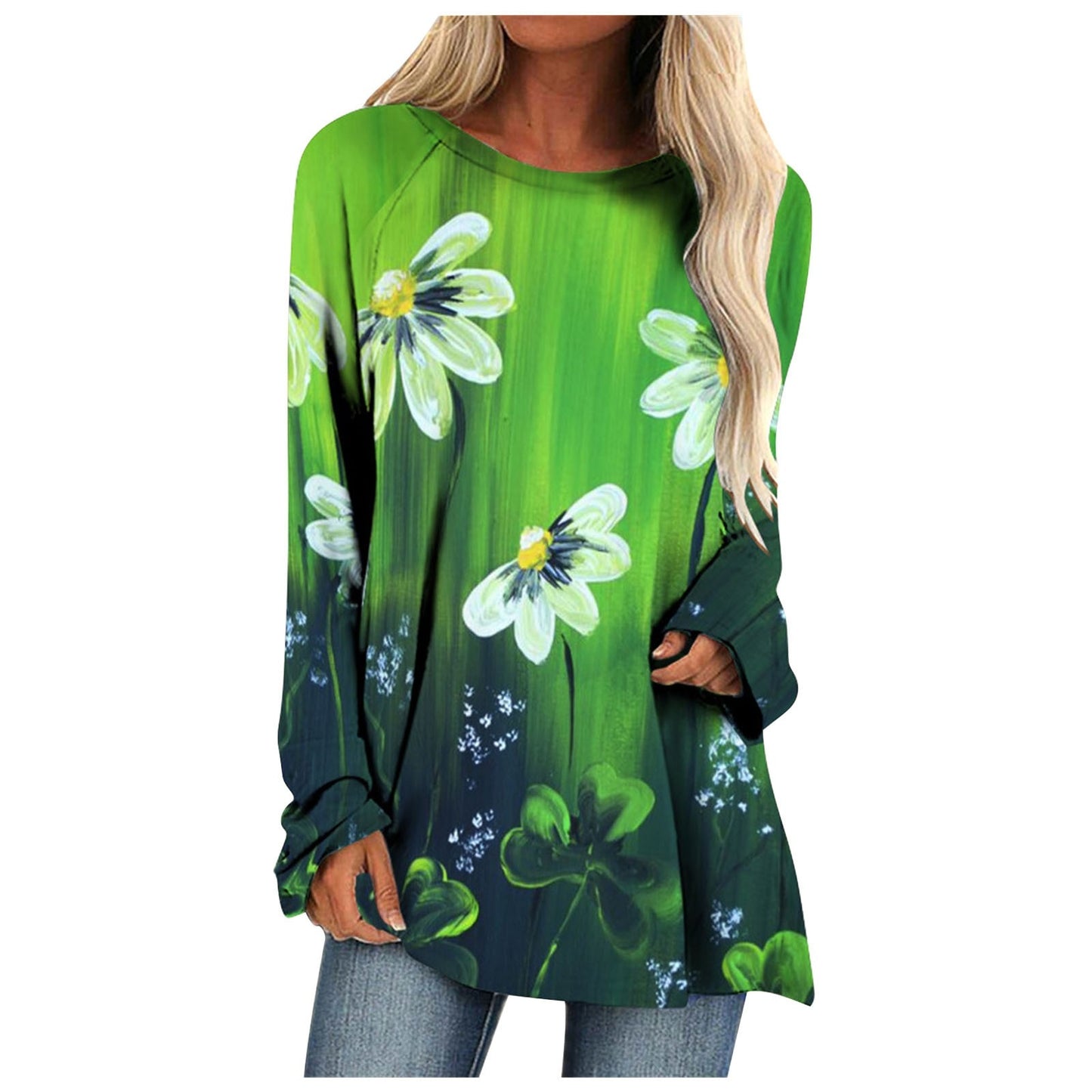 Womens Saint Patricks Day loose  Neck Long Sleeve T Shirt