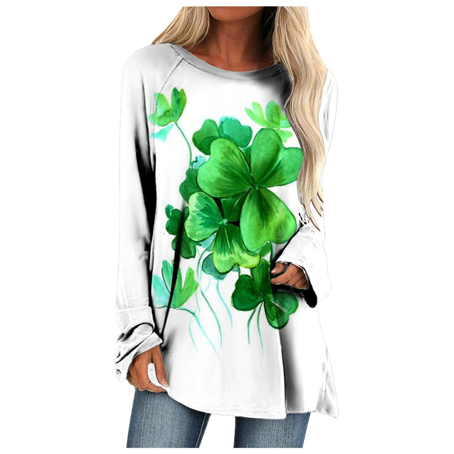 Womens Saint Patricks Day loose  Neck Long Sleeve T Shirt