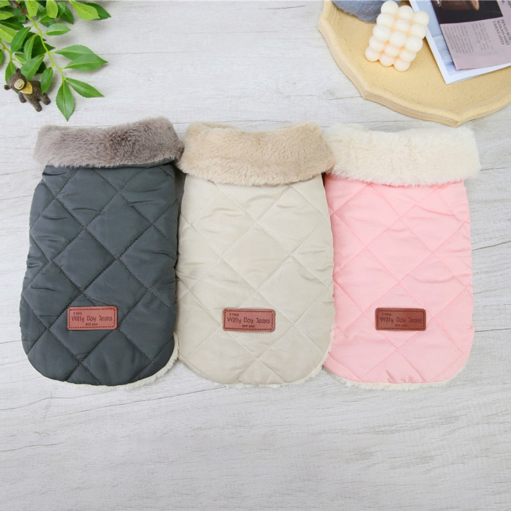 puppy cat small dog warm winter fur collar jackets