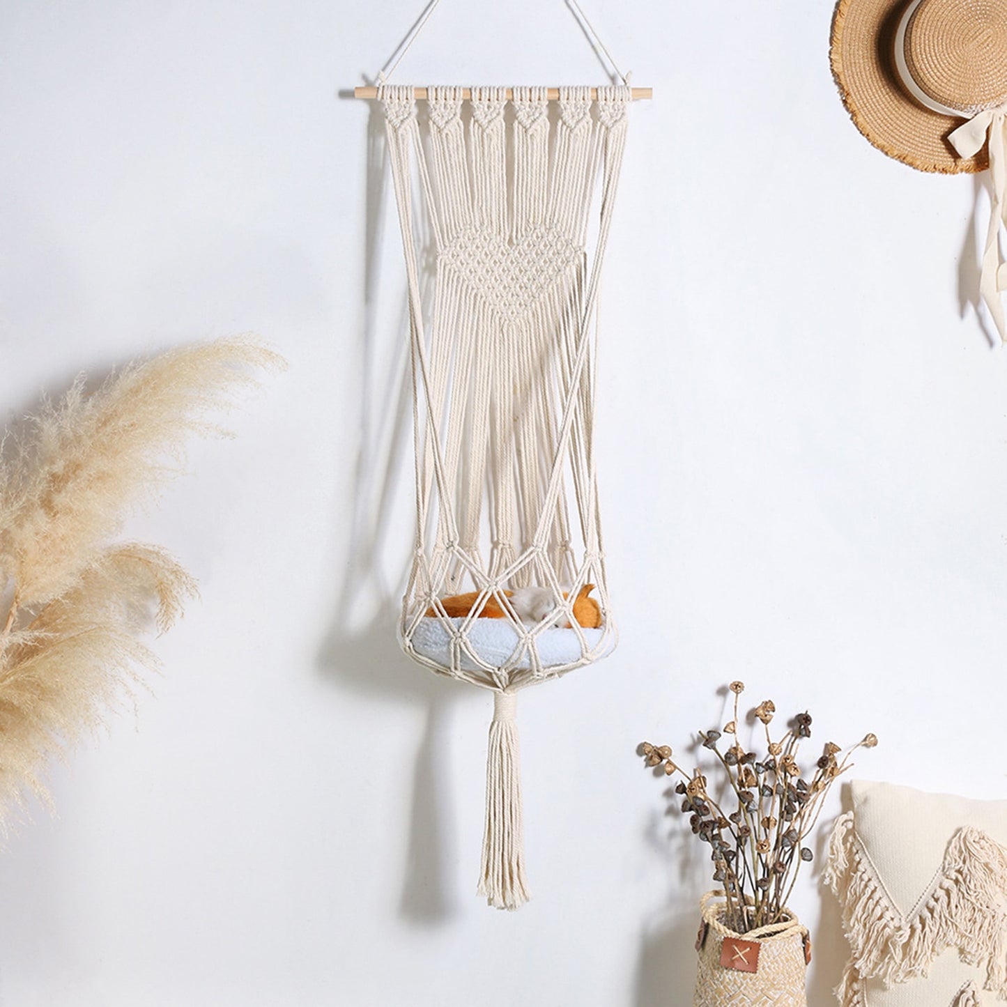 cat macrame hanging swing bed