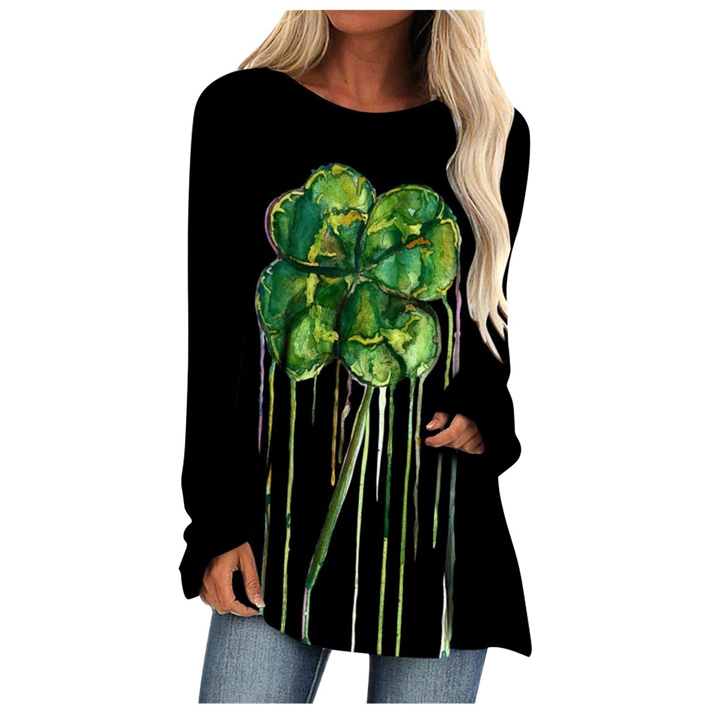 Womens Saint Patricks Day  Loose Round Neck Long Sleeve T Shirt